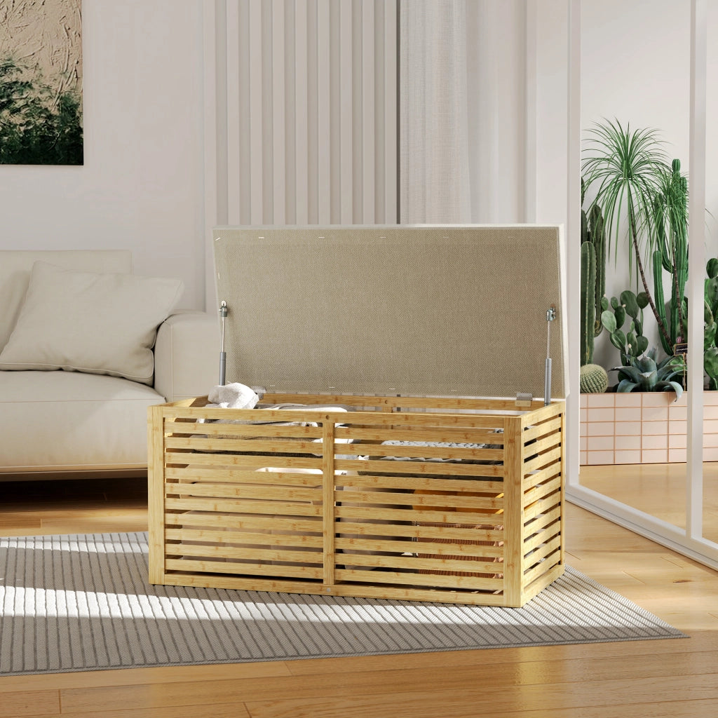 Cassa per Ripostiglio ¨C Minimal ¨C Grigio e Naturale Bamb¨´ 90x42x43 cm