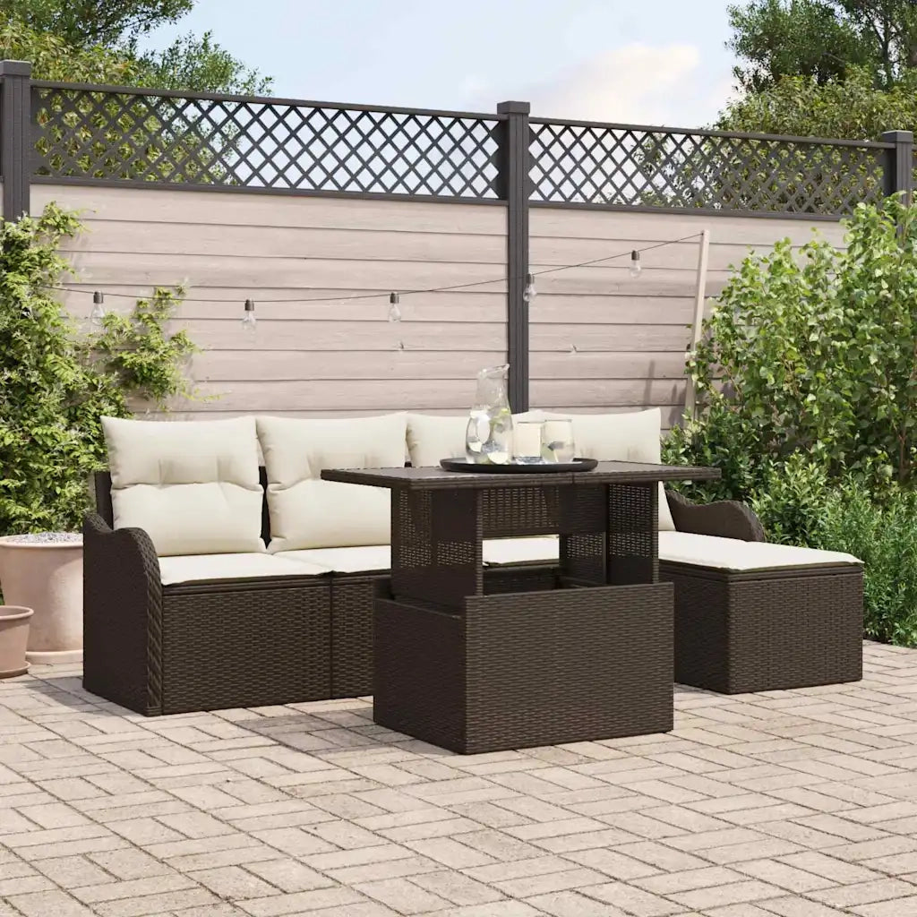 Set Divano da Giardino con cuscino 6 pcs Marrone Polyrattan 3357181