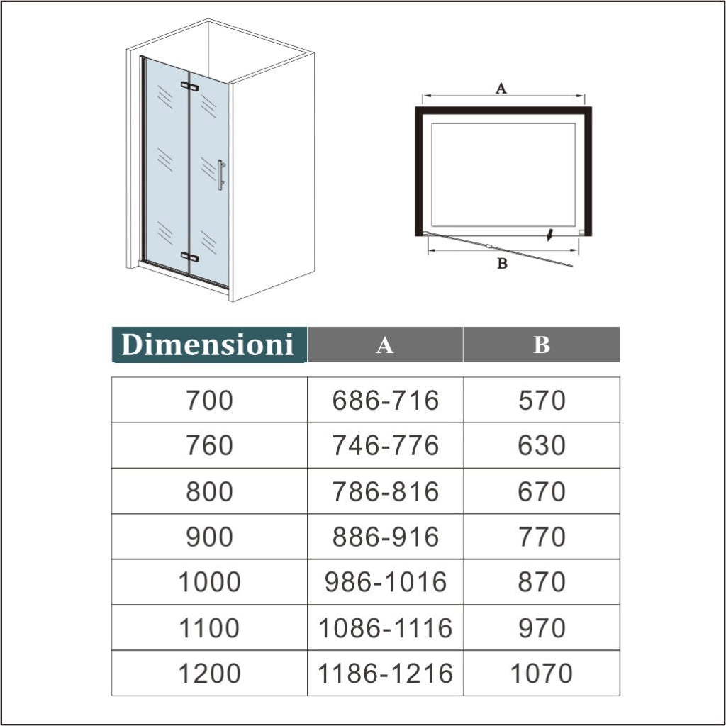 Porta Doccia 110x185 cm Porta Battente Pieghevole in Vetro Temperato Trasparente 6 mm Anticalcare Telaio Dorato Spazzolato