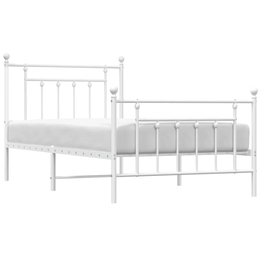 Giroletto con Testiera e Pediera Metallo Bianco 100x190 cm 353598