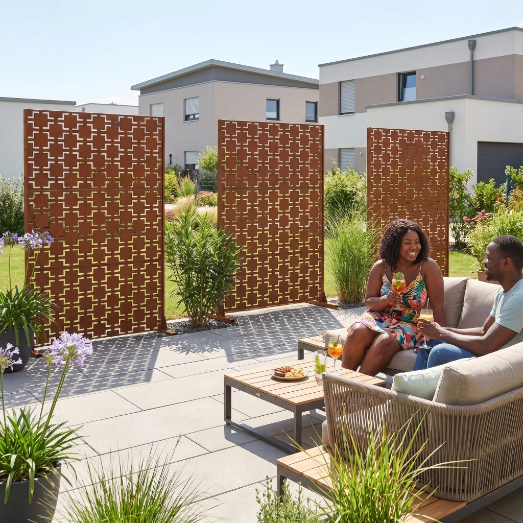 Pannello Divisorio Basciano Struttura Traforata in Acciaio Corten 180 x 120 cm Marrone Ossidato casa.pro