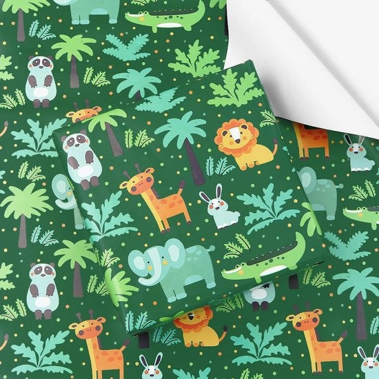 Papier di confezione con animali della foresta - Cadeaupapier per bambini - Confezione in rotolo - Festa di benvenuto - 4 fogli 50x70 cm - Disegno colorato