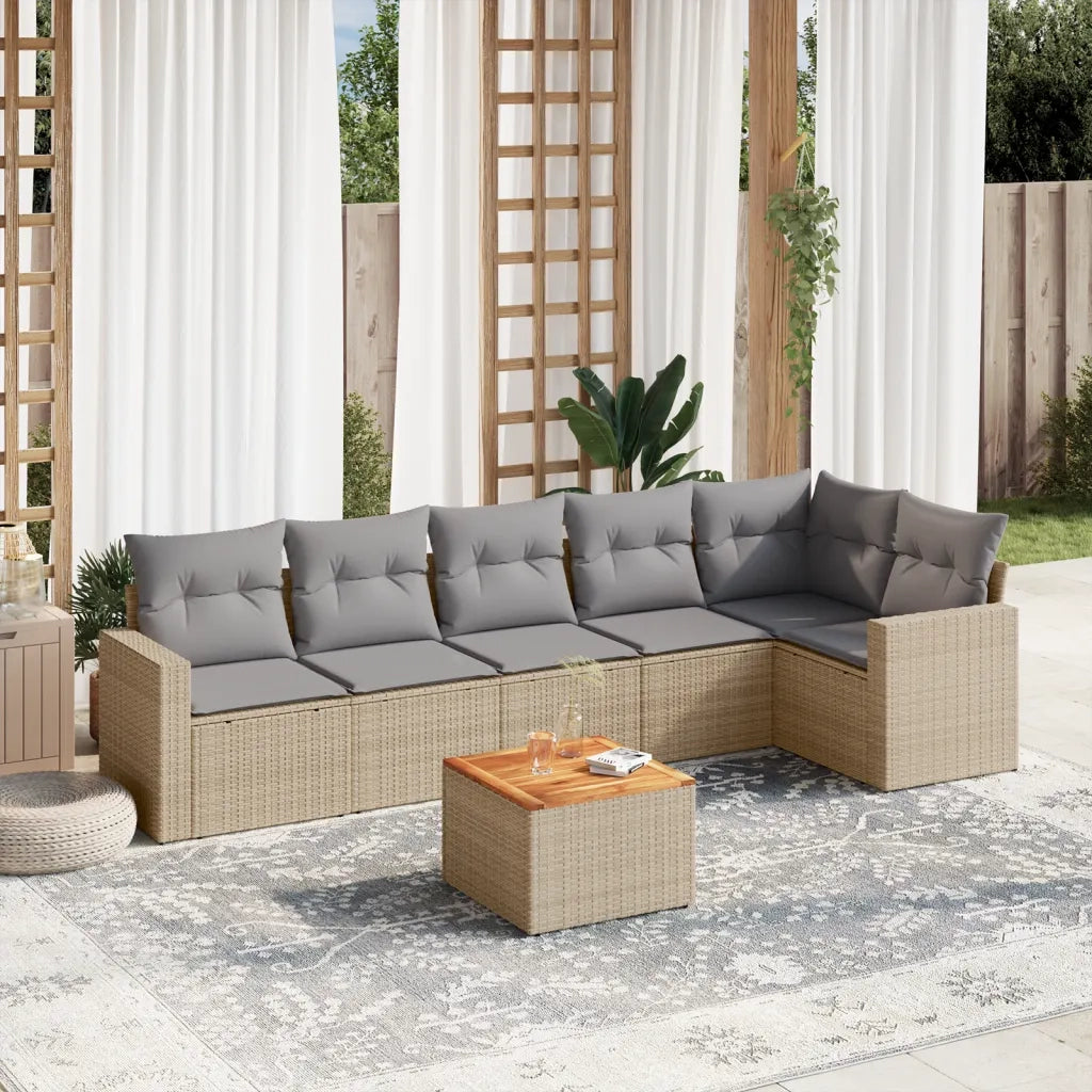 Set Divano da Giardino 7 pz con Cuscini Beige Misto Polyrattan 3256465