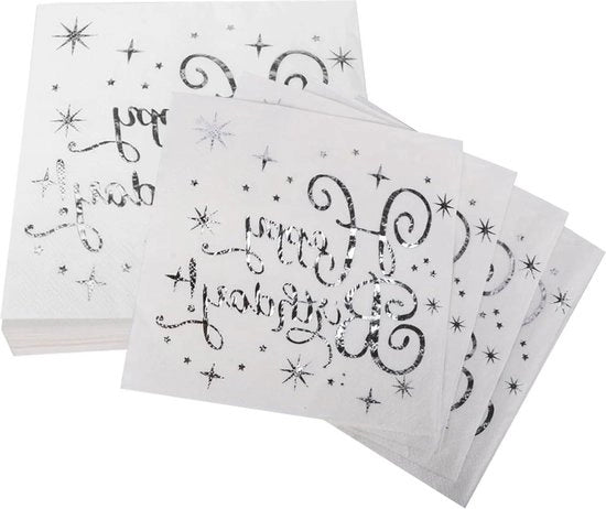 Serviette per compleanno - 40 serviette di carta Happy Birthday - decorazione per festa uomo, donna, bambine - serviette di carta argentate