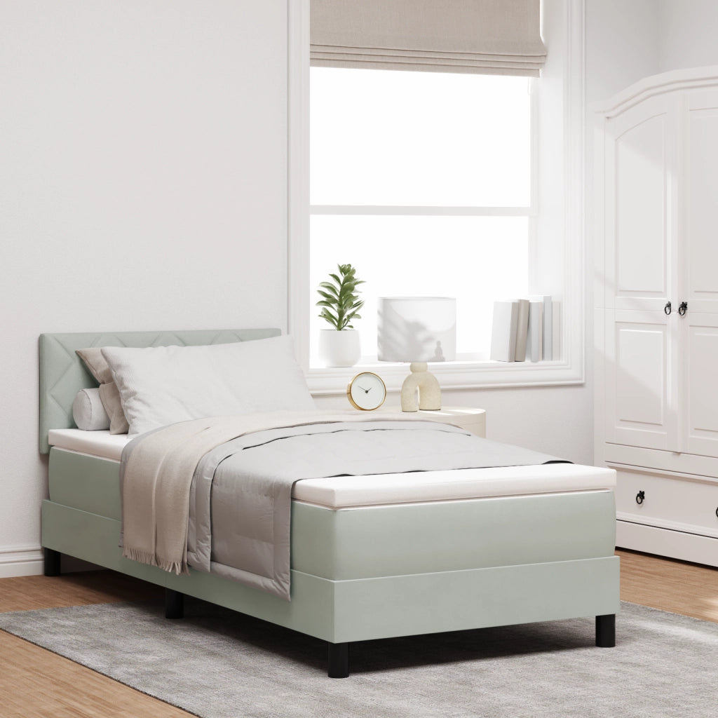 Letto Box Spring  con Materasso Grigio Chiaro 100x200 cm Velluto
