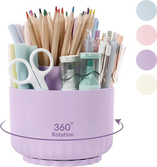 Organizzatore di scrivania, supporto per penne girevole 360 gradi, organizzatore di penne con 5 compartimenti, supporto per penne per scrivania per ufficio, scuola, casa (rosa chiaro)