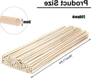 Stecchi in legno rotondi - 250 pezzi, 300 mm - per artigianato, chiodi, decorazione e altro