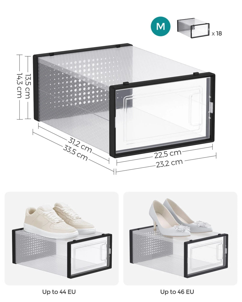 Scatole per scarpe set da 18 contenitore pieghevole per scarpe fino alla misura 44 trasparente e bianco 12_0004444
