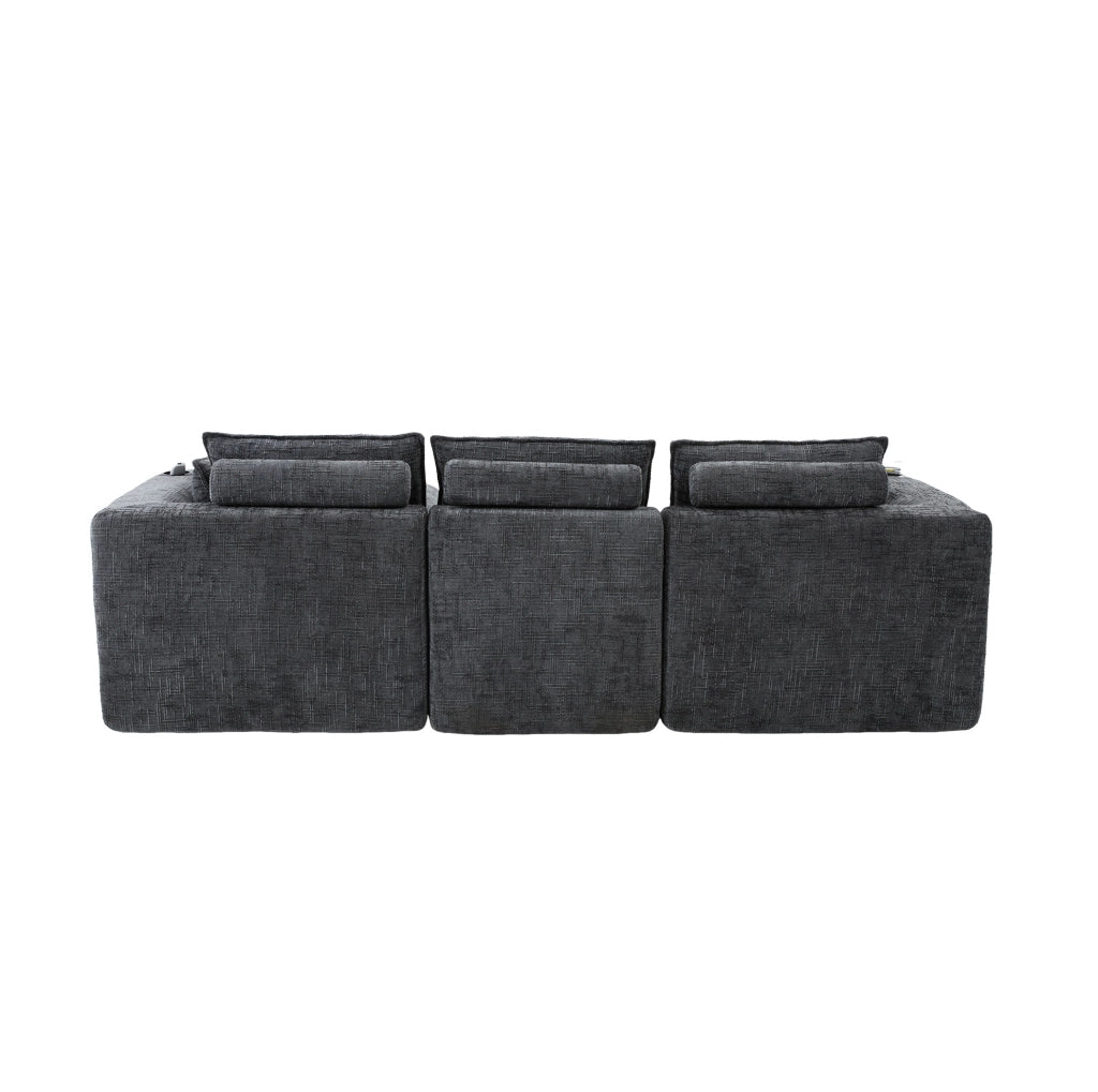 Divano modulare in chenille grigio scuro con pouf 256x161 cm HAVRYA