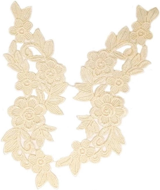 Applicazioni di bordatura - Disegni di fiori - DIY - Beige - Fiori - Pannelli - Adatto per giacche da sera - Applicazioni di bordatura - Cerniere del collo - Pannelli di bordatura - Accessori - Fiori di bordatura
