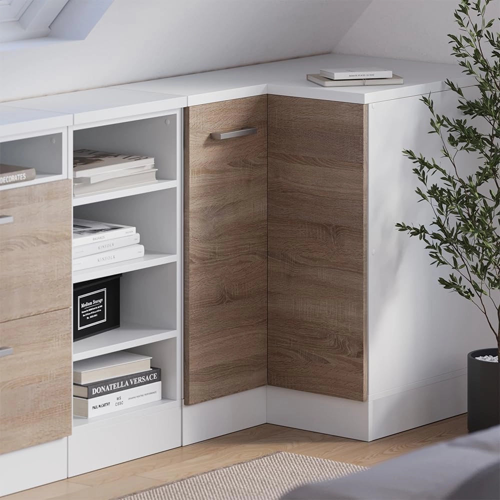 Mobile sottotetto Mobile angolare Rion, Sonoma, 75.6 x 81.6 cm con 1 porta, carcassa dell’armadio profondità 60 cm, adatto per il salvaspazio sotto tetti spioventi