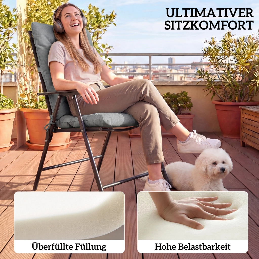 Cuscino per sedili esterno con schienale e cinghie; rivestimento idrorepellente per dentro e fuori; grigio chiaro