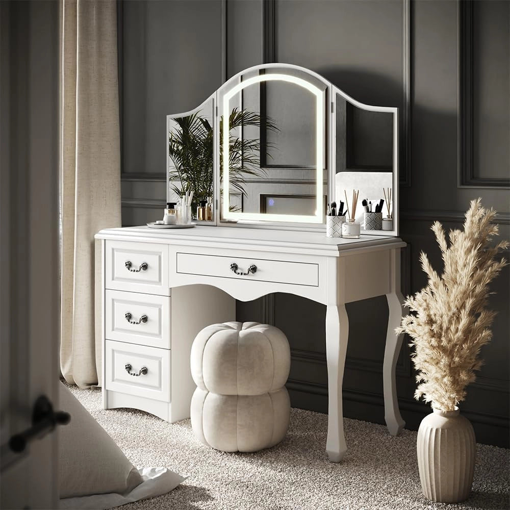 Vicco Tavolo da toeletta Belle, Bianco, 120 cm con illuminazione LED dimmerabile