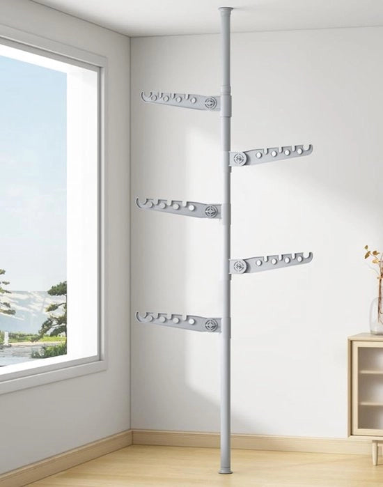 Hanger per abiti telescopica a 5 livelli, attacco da pavimento a soffitto, organizzatore per abiti, stendibiancheria, organizzatore per spazi domestici, balconi, uffici, 110-310 cm