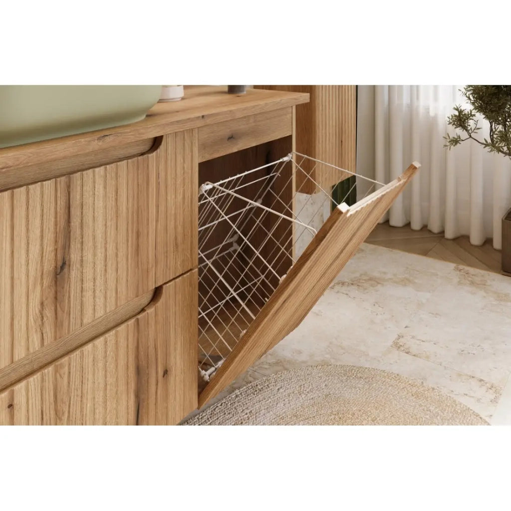 Mobile bagno VANO 40 cm in rovere sospeso con cesto della biancheria