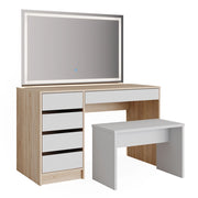 Vicco Tavolo da toeletta Bianco/Sonoma 120 cm con specchio LED e sgabello