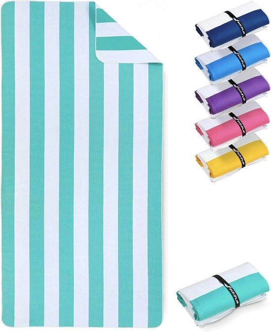 Striscia da Bagno XXL 200x90 cm – Microfibra – Leggero & Rapido asciugamento – 100% Riciclato – a Strisce Blu e Bianche