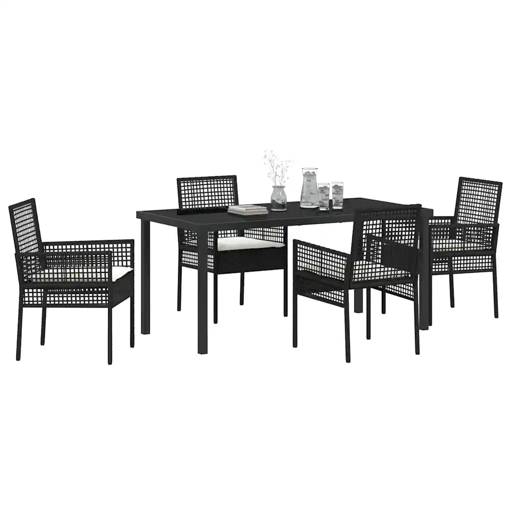 Set da Pranzo per Giardino con cuscino 5 pcs Nero polyrattan 3379866