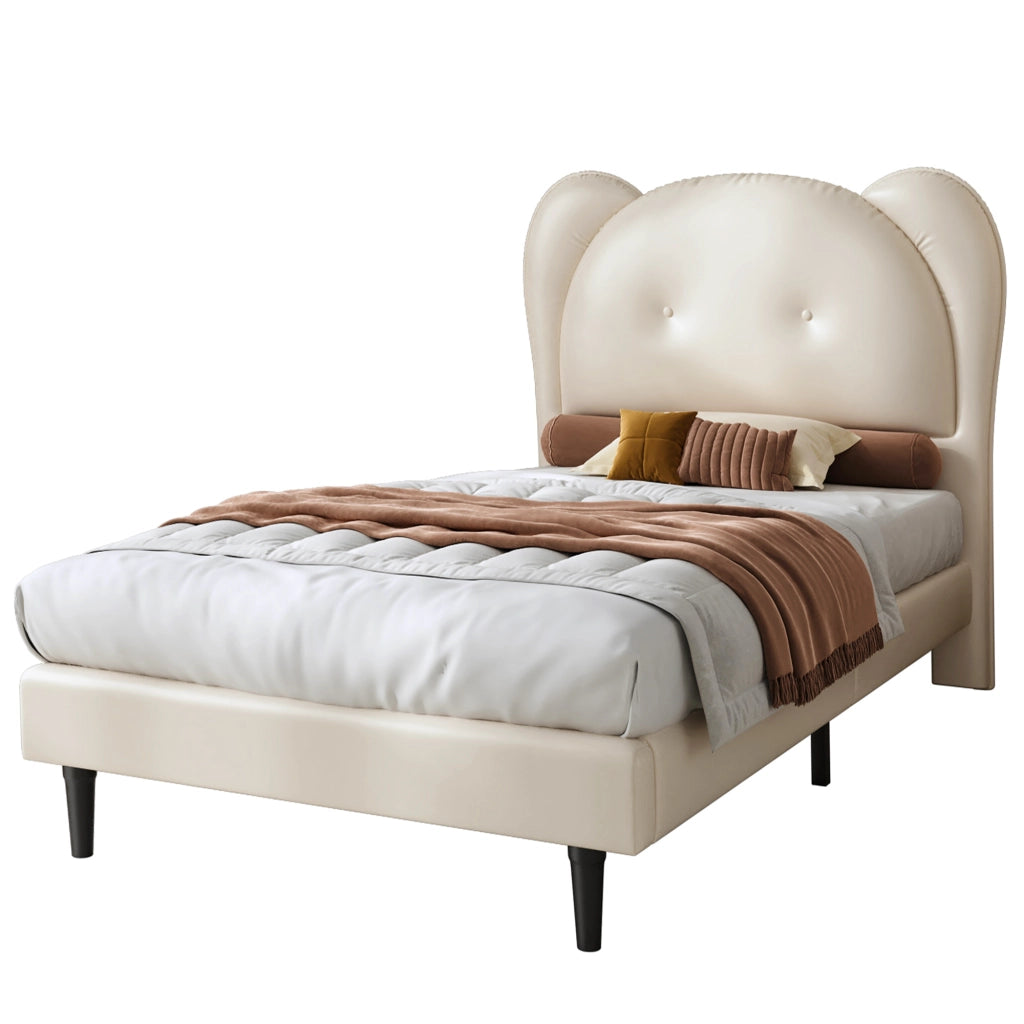 Letto per Bambini 90x200 cm; Letto Singolo - Testiera a Forma di Animale - PU - Beige