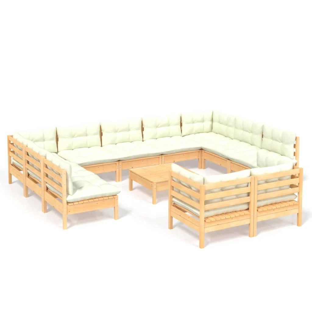 Set di mobili da giardino mobili da esterno 12 pezzi con cuscini color crema legno di pino massiccio 02_0015569