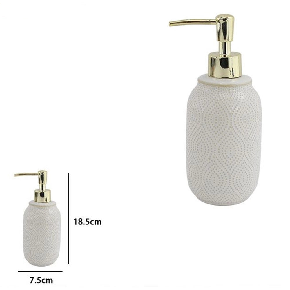 Trade Shop - Dispenser Porta Sapone Liquido Bagno Bianco Design Etnico Con Pompa Dorata 87790 -