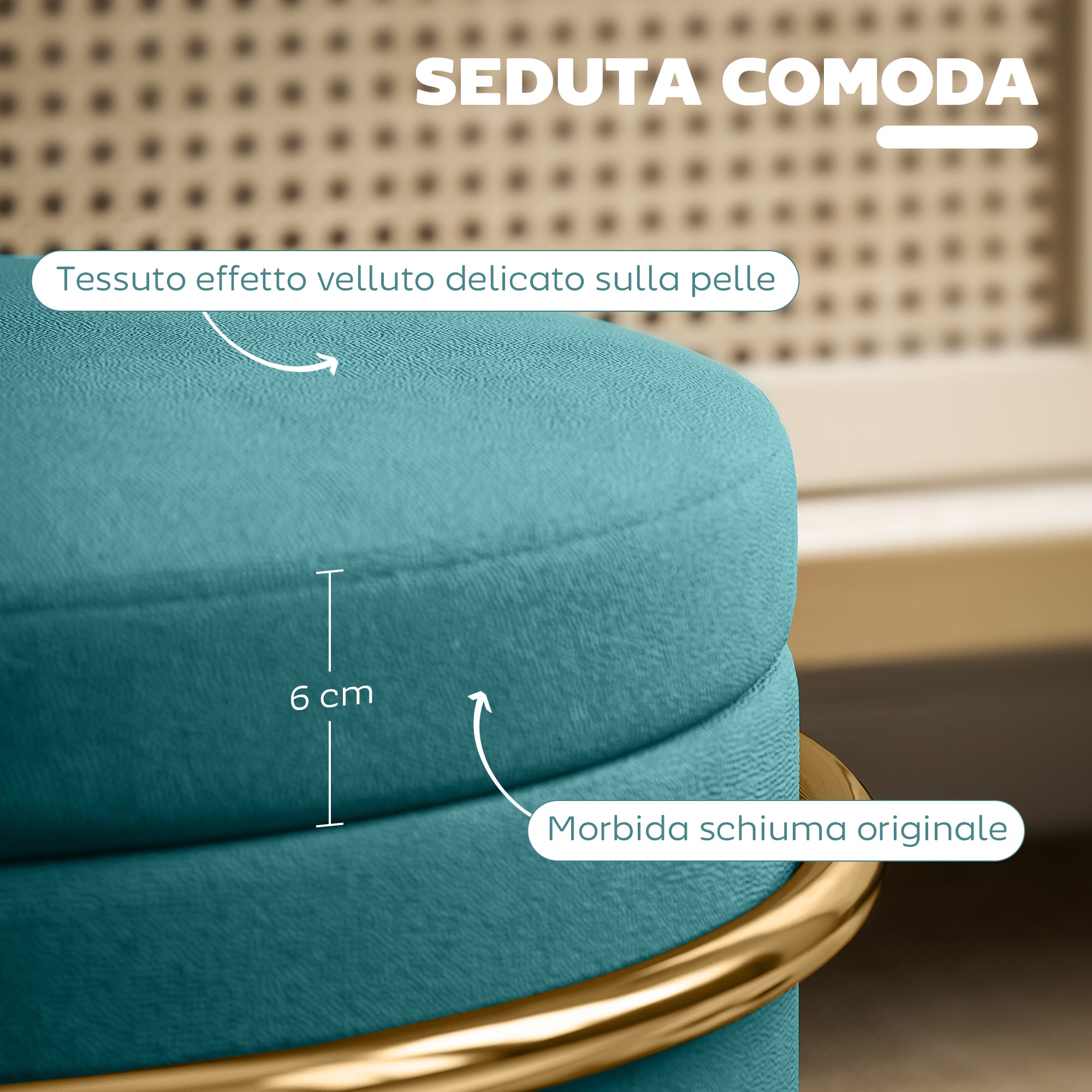 Pouf Contenitore Rotondo Ø42x39 cm in Tessuto Effetto Velluto Verde