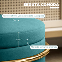 Pouf Contenitore Rotondo Ø42x39 cm in Tessuto Effetto Velluto Verde
