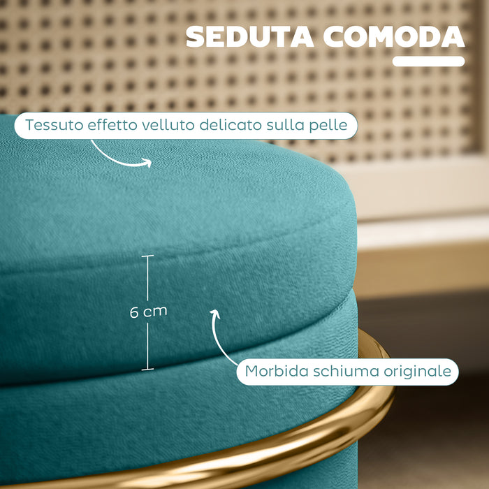 Pouf Contenitore Rotondo Ø42x39 cm in Tessuto Effetto Velluto Verde