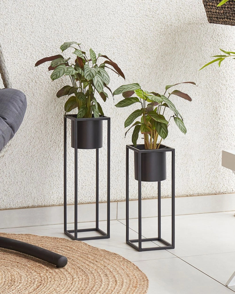 Vaso per Fiori stile Moderno Alto 15 x 15 x 50 cm in Metallo Nero