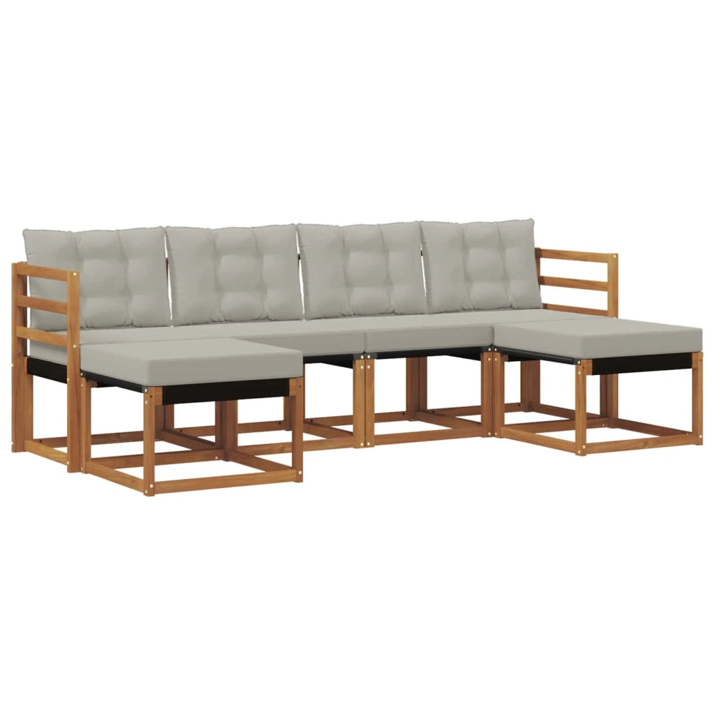 Set di divani da esterno 6 pcs Grigio Naturale e Chiaro