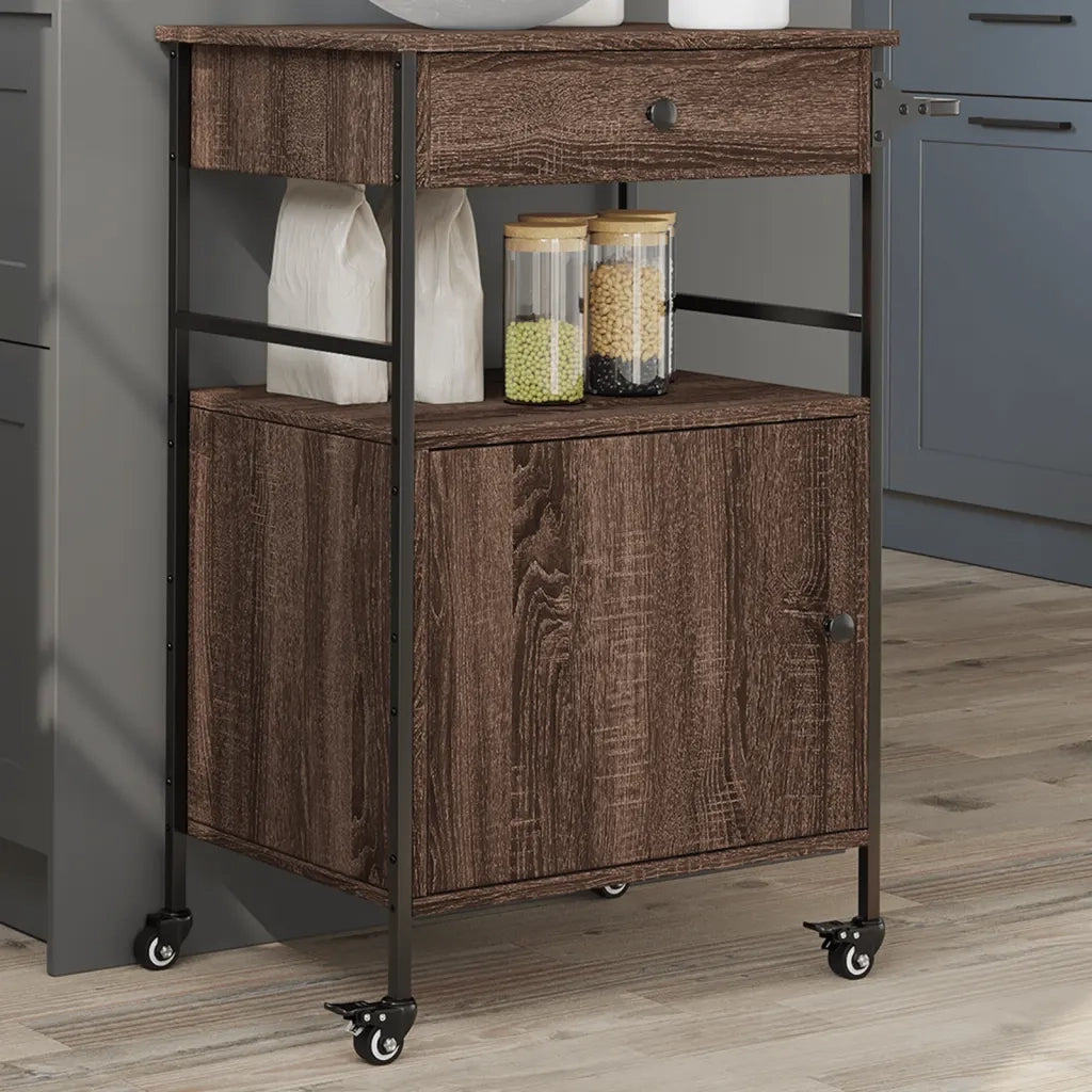 Carrello Cucina-Scaffale per Cucina Rovere Marrone 56x43x89,5 cm Legno Multistrato
