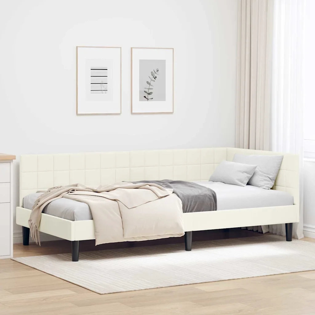 Cornice del letto ad angolo Crema 90 cm x 190 cm Velluto