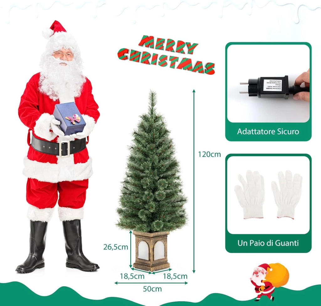 Albero di Natale Artificiale da 120 CM con Aghi di Pino, Albero di Natale con 116 Punte di Ramo, 100 Luci LED, 3 Modalità Dinamiche, Timer, Luminosità Regolabile e Telecomando