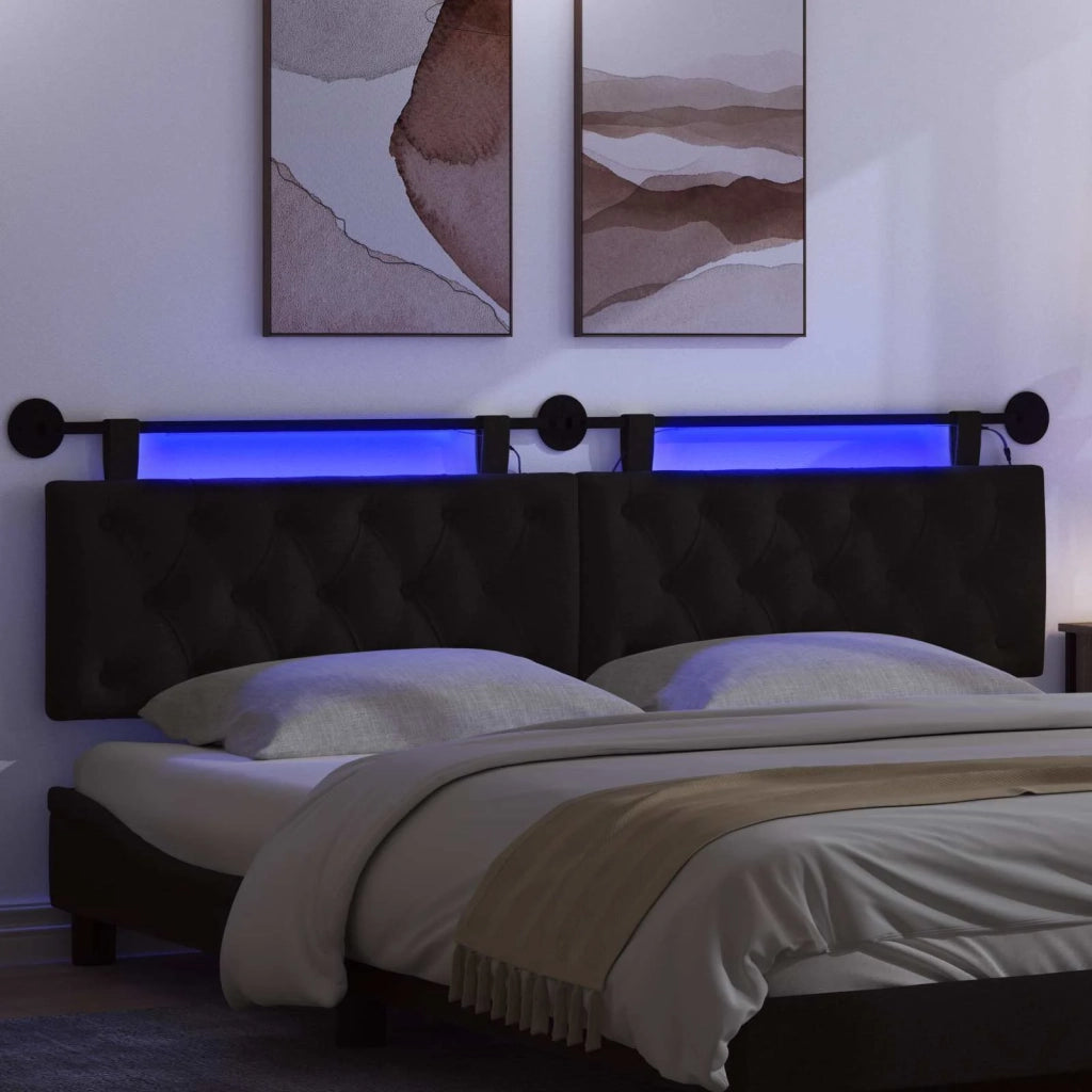 Testiera sospesa Con luce LED Nero Tessuto