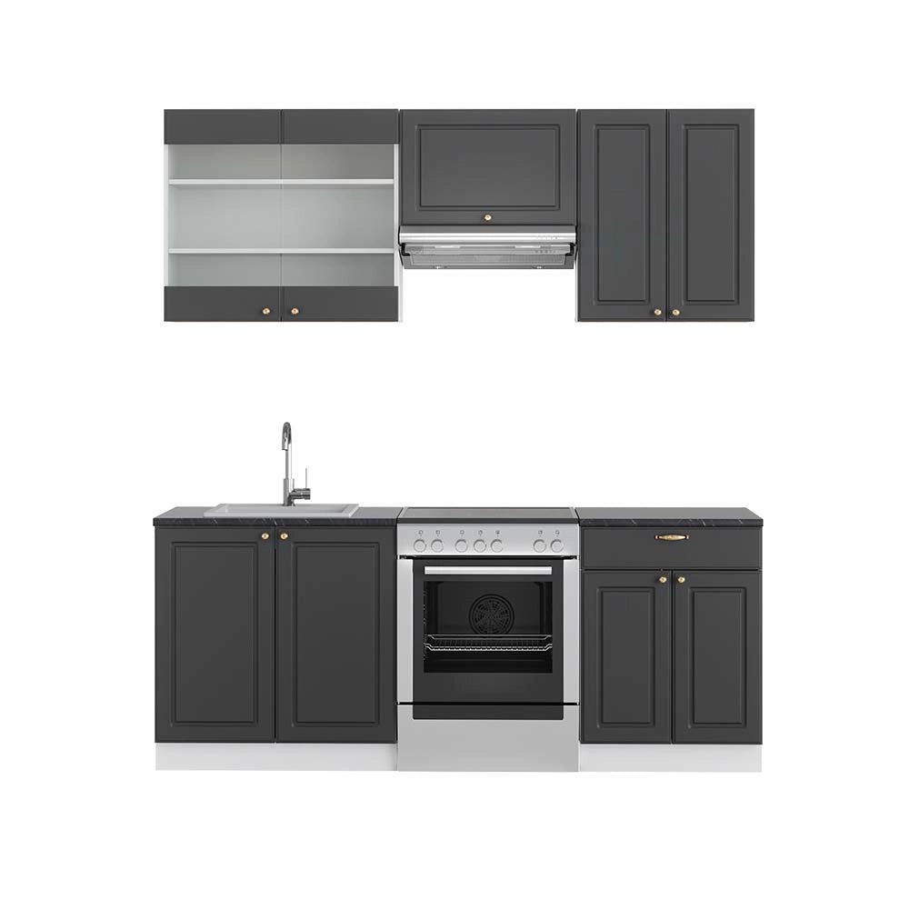 Cucina componibile Fame-Line Antracite-oro/Bianco 200 cm, PL Antracite Vicco