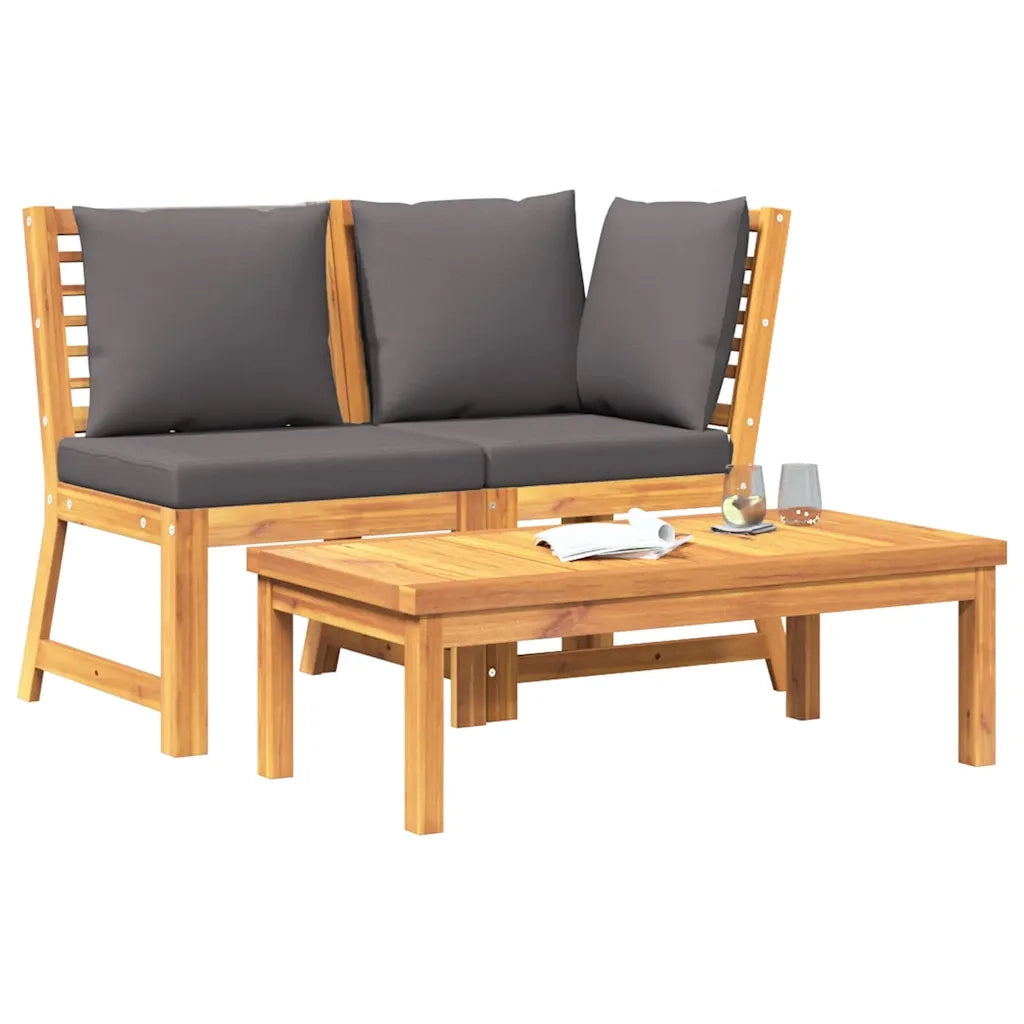 Set Divani Giardino 3pz Cuscini Grigio Scuro Acacia Massello 311835