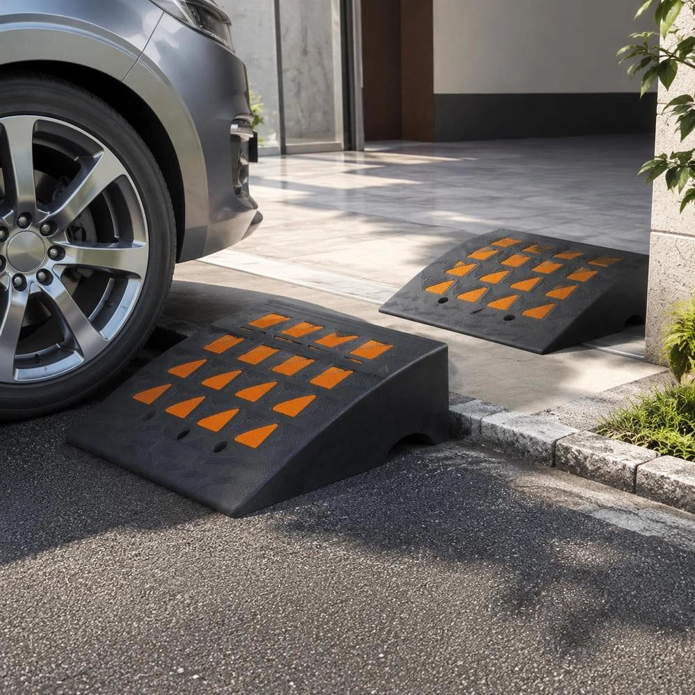 2x Solid Rubber Threshold Ramps, Door Threshold Ramps, Max. Load Capacity Up To 15 Tons, Curb Ramp, 49.1x37x15.2cm, Wheelchair Ramp, Access Ramp, Rubber Ramp, Suitable For Uneven Ground And Curbs