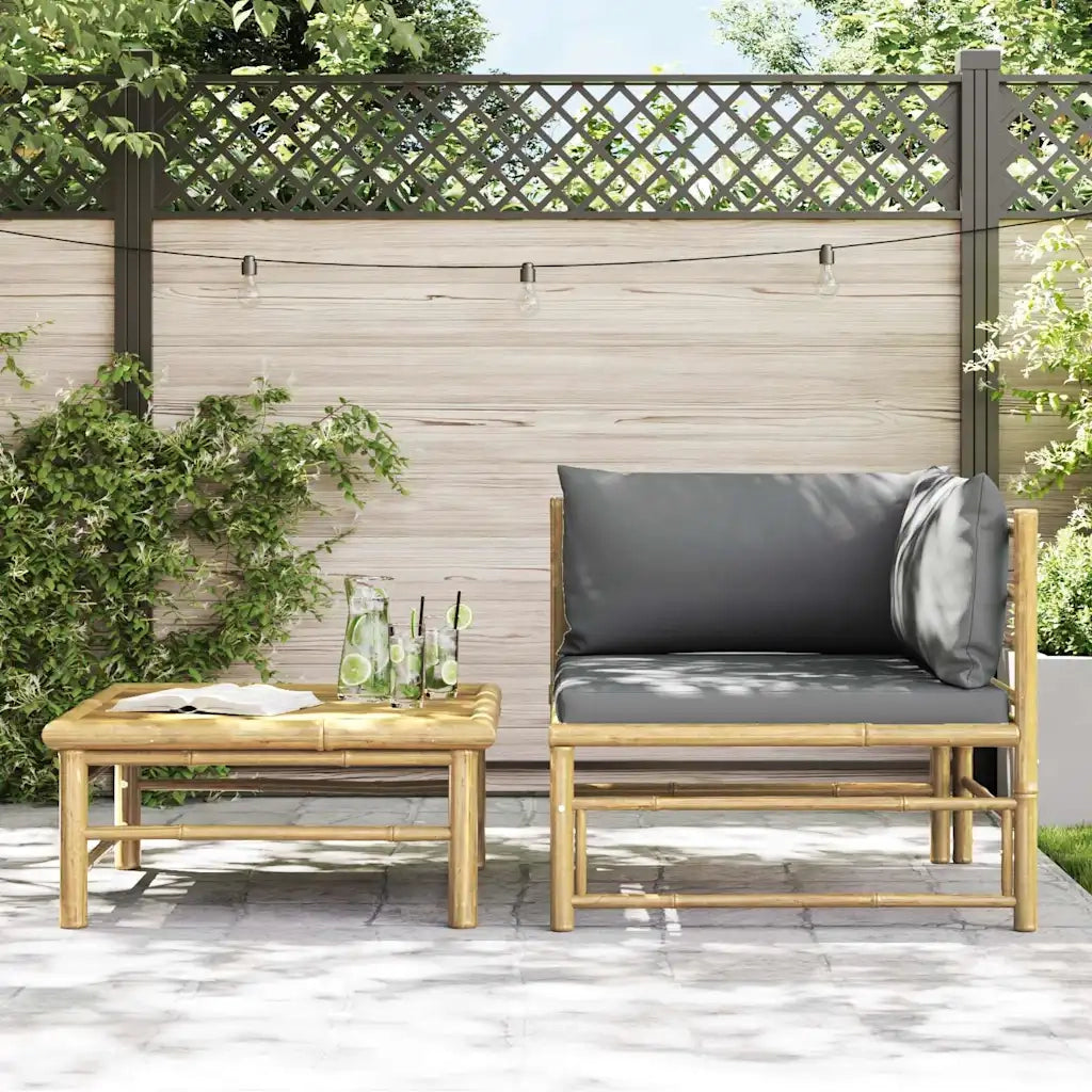 Salotto da Giardino-Set Divani da Giardino 2 pz con Cuscini Grigio Scuro in Bamb¨´ 258710