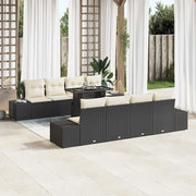 Set Divano da Giardino 9 pcs Nero e Crema polyrattan