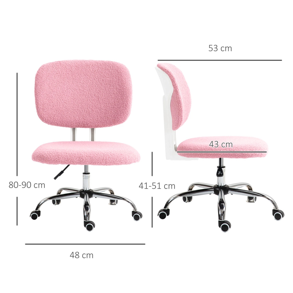 Sedia da ufficio ergonomica girevole senza braccioli con schienale medio, altezza regolabile, in poliestere rosa