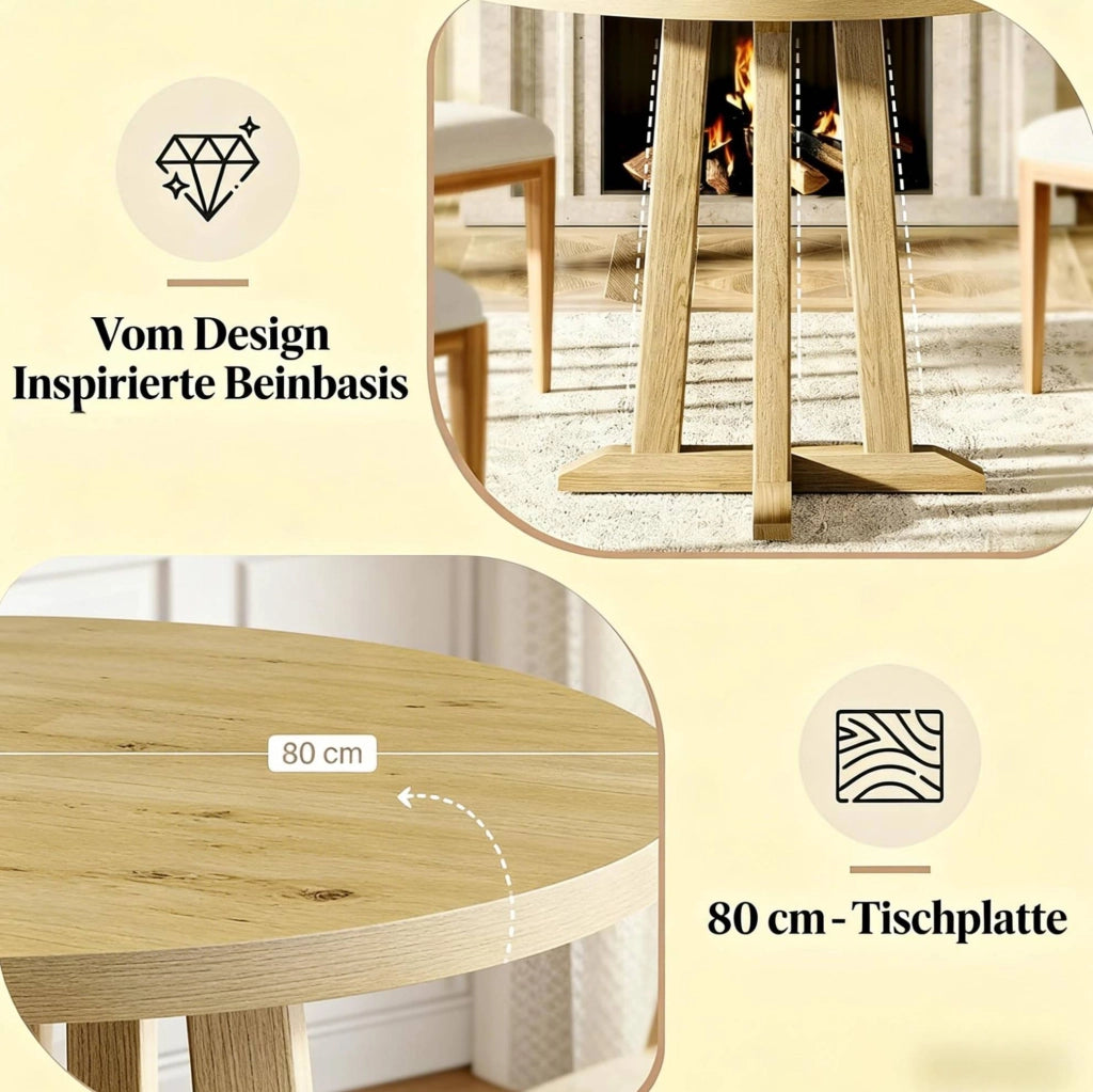 Tavolo da pranzo rotondo in legno 80 cm per 2-4 persone