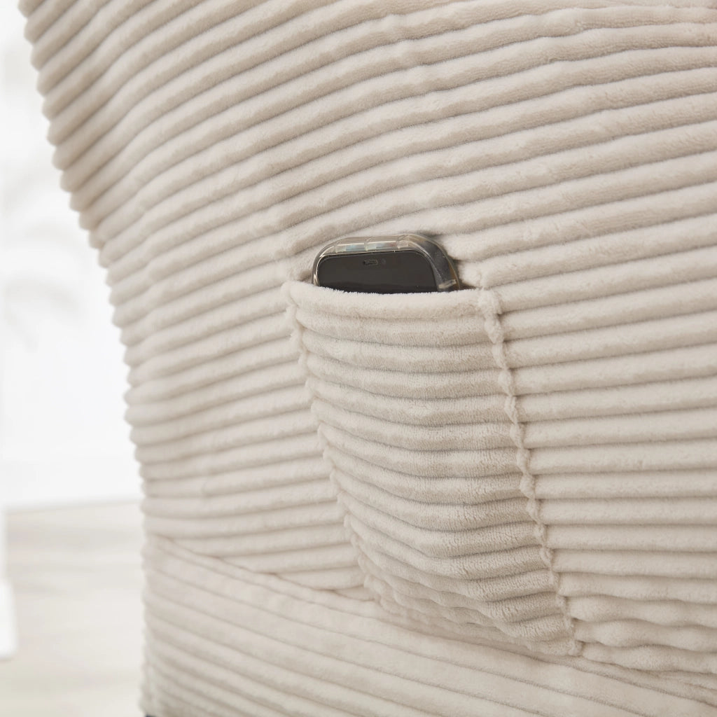 Poltrona relax con design ottomano, poltrona lounge moderna con braccioli e tasca laterale, divano imbottito per il tempo libero, poltrona da lettura