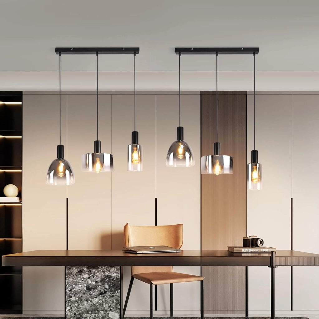 Lampada a sospensione ZMH per sala da pranzo 3 fiamme E27 grigio fumo 180CM Lampada a sospensione per scale