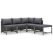 Set di mobili da giardino mobili da esterno 5 pezzi con cuscini resina intrecciata grigia 02_0016435