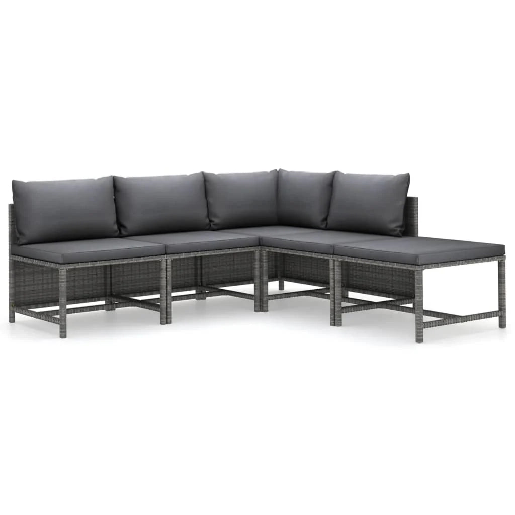 Set di mobili da giardino mobili da esterno 5 pezzi con cuscini resina intrecciata grigia 02_0016435