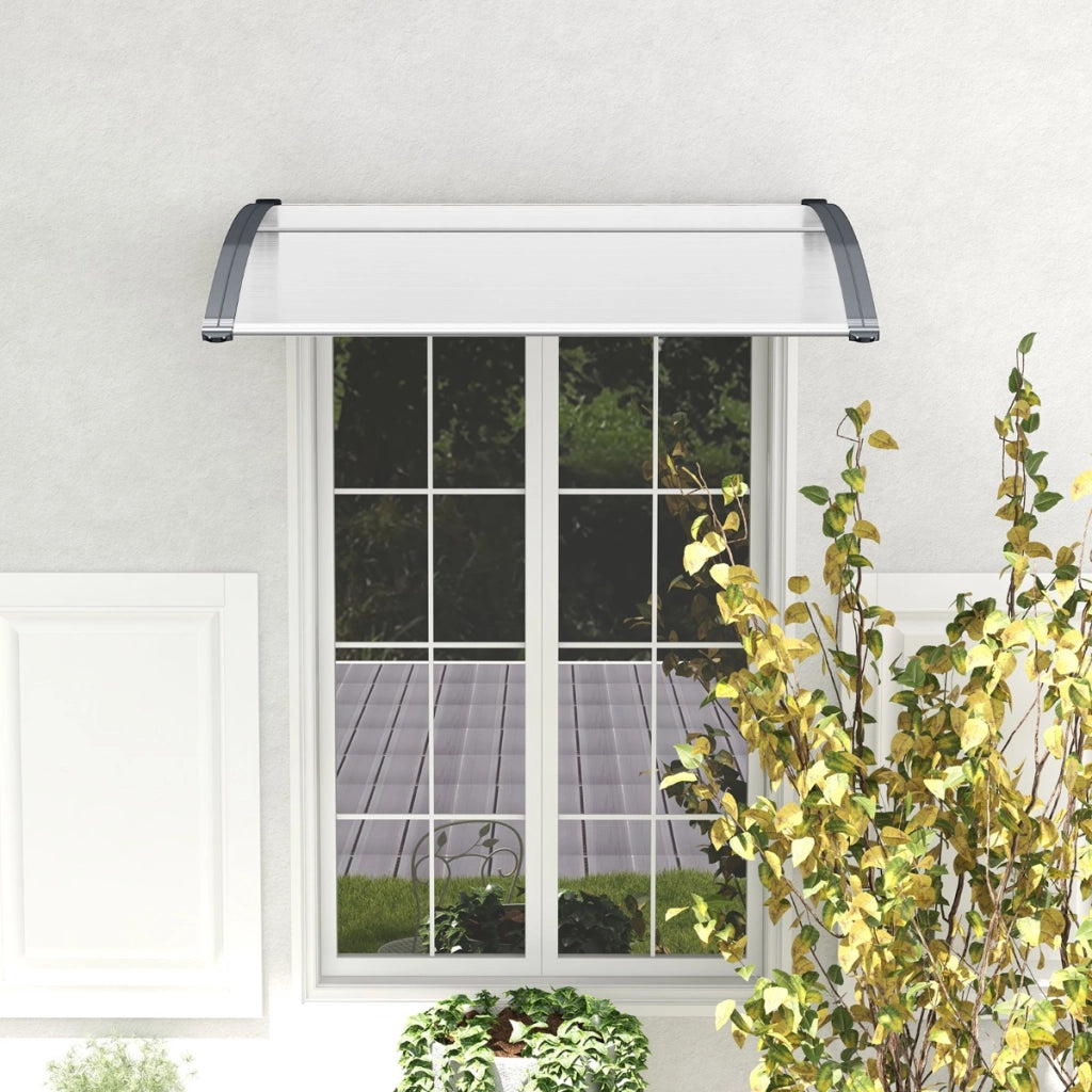 Tettoia per porta finestra da 122 x 99 cm in policarbonato a pannelli cavi, Tettoia da esterno per protezione da sole Bianco e grigio-Tende parasole