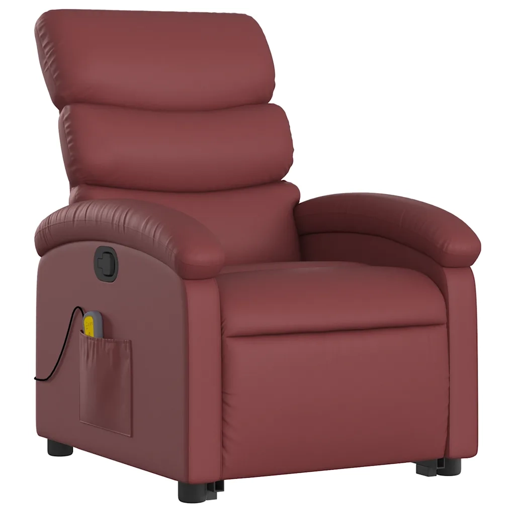 Poltrona Alzapersone Massaggi Reclinabile Rosso Vino Similpelle 3204051