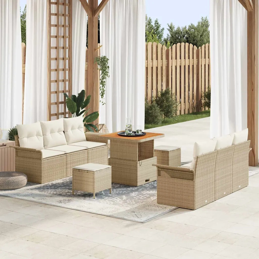 Set Divano da Giardino con cuscino 9 pcs Beige e Crema