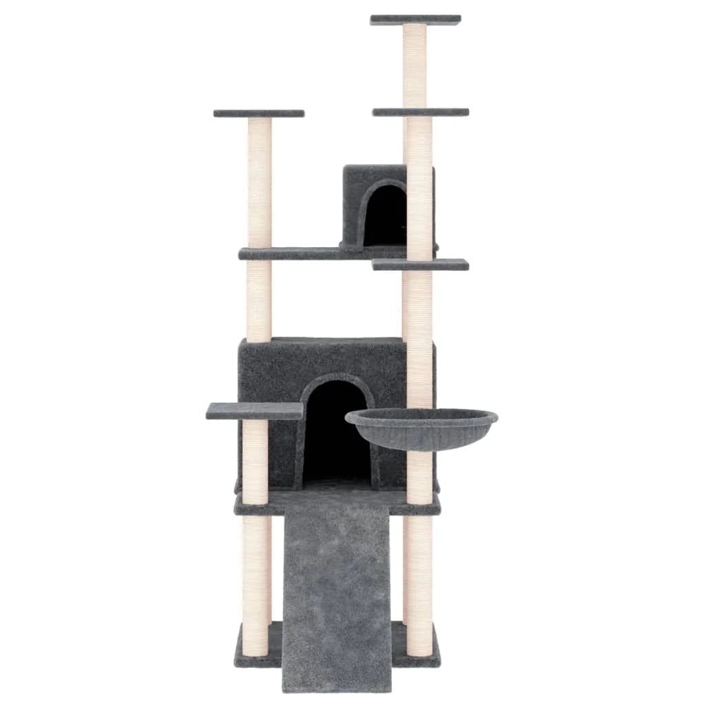 Tiragraffi per gatti torre per arrampicata giocattolo piattaforma per arrampicata con tiragraffi in sisal scuro 154 cm grigio 02_0022672