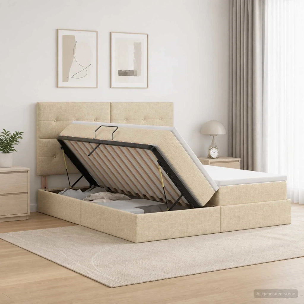Letto con contenitore LED e materasso Crema 180 x 200 cm 3460234